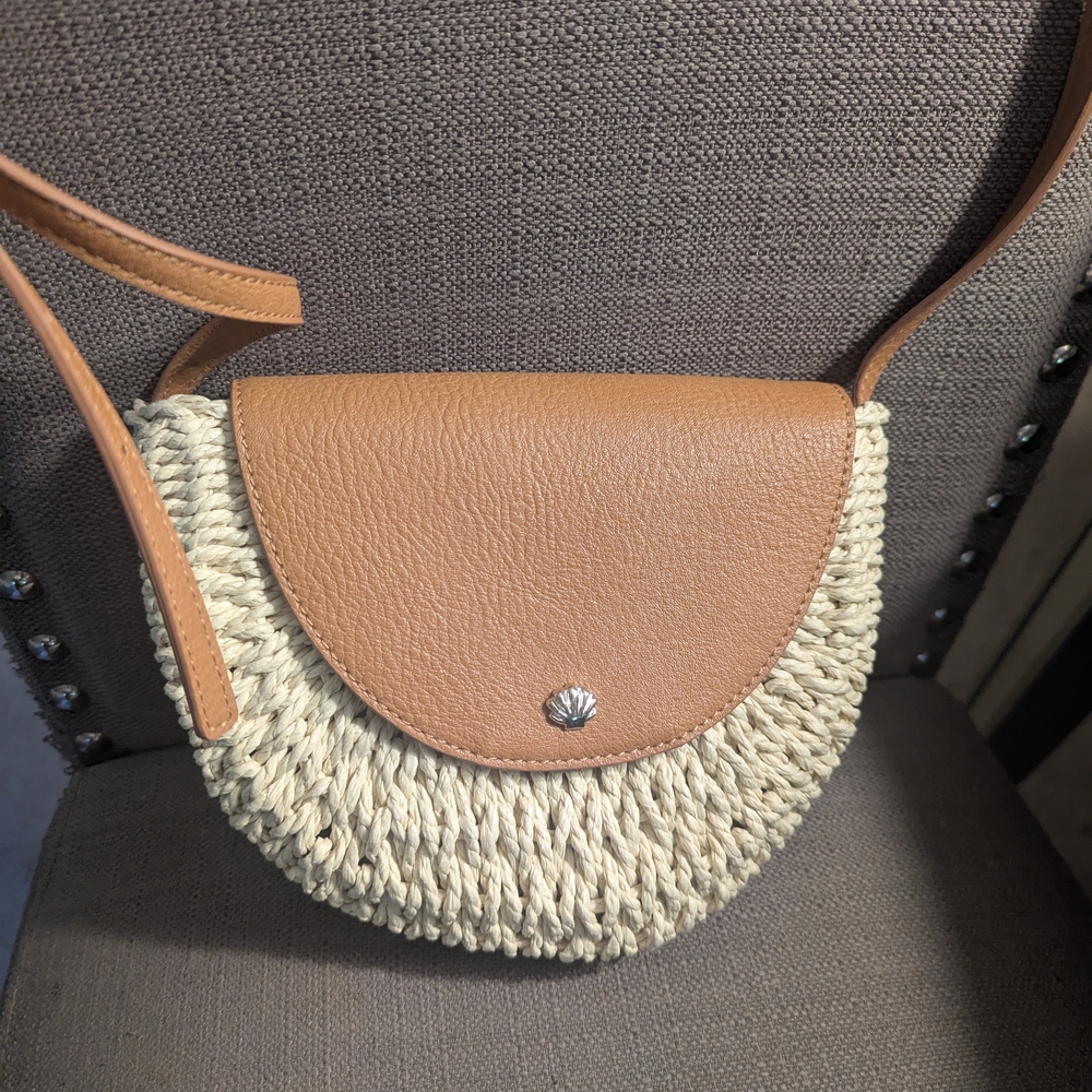 FLASH SALE 3/31-4-1  LC By Lauren Conrad Straw Tan Leather Accent Crossbody Bag - Picture 3 of 5